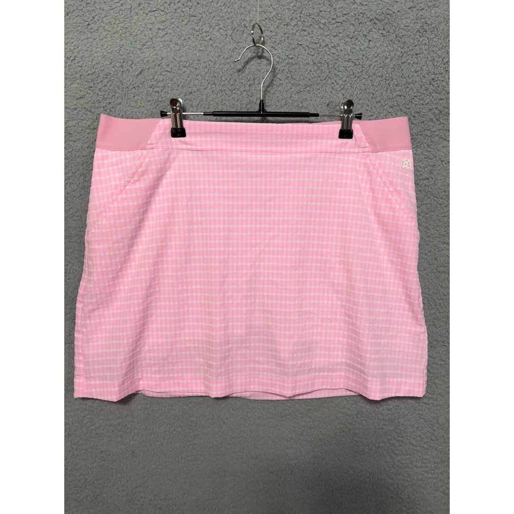 Luxletic Lilly Pulitzer Womens Pink Gingham Skort Skirt Size 14 Pockets Stretch